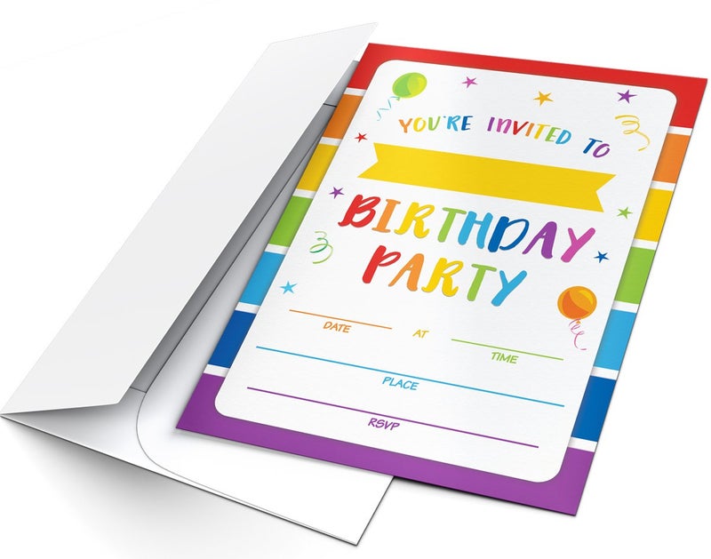 Printed Party Kids Birthday, Rainbow, 20 Invitations and Envelopes - Image 4